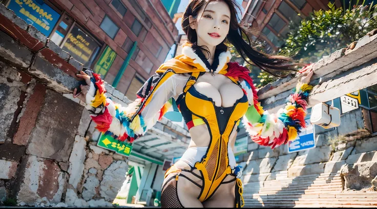 Ultra-grand scenes,The ultra-wide-angle lens captures the appearance of the adventurer girl on location。The ultra-delicate colorful Leica bodysuit allows the adventurer to always quickly change clothes for the elements of the scene,And the change in clothi...