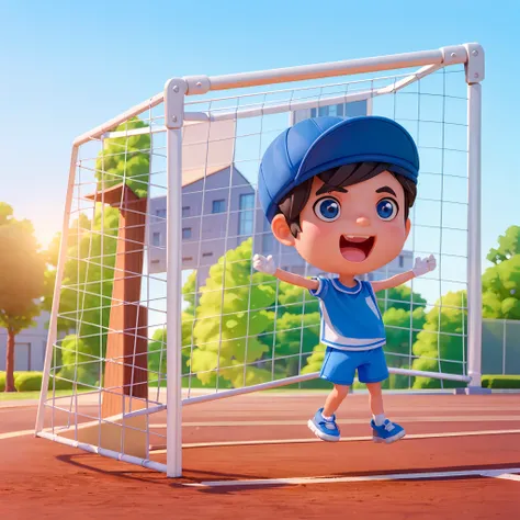 A boy (in the picture ratio 1:2), school uniform, school playground, running track, crossing the finish line, victory, joy, joy, perfect quality, clear focus, (Masterpiece: 1.2) (Realistic: 1.2) (Bokeh) (Best quality) (Detailed skin: 1.3) (Intricate detail...