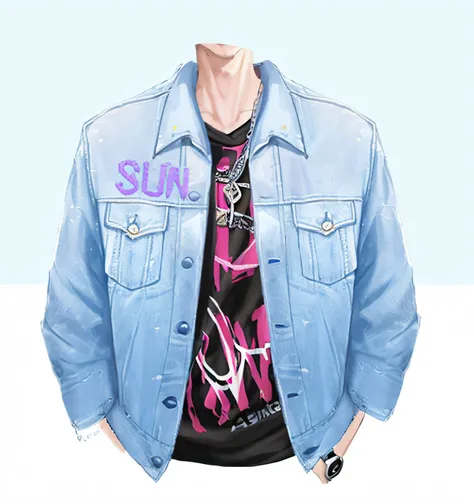 Alafeld painted men in denim jackets and jeans, ( ( ( Wearing jeans ) ) ), kawaii shirt and jeans, imvu, inspired by Sim Sa-jeong, !!Full body portrait!!, Screenshot of fashion game, inspired by Adam Dario Keel,