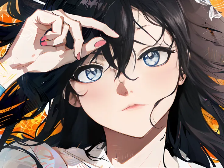 Anime girl with blue eyes and black hair puts her hands on her head, Detailed digital anime art, anime moe art style, style of anime4 K, detailed portrait of an anime girl, Stunning anime face portrait, Digital anime art, Anime art wallpaper 4k, Anime styl...