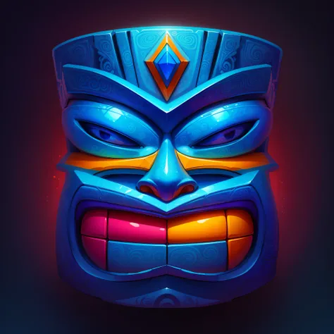 blue colors，Mayan Totem，vibrant with colors，The texture is strong，gameicon，highest masterpiece，HighestQuali，lisses