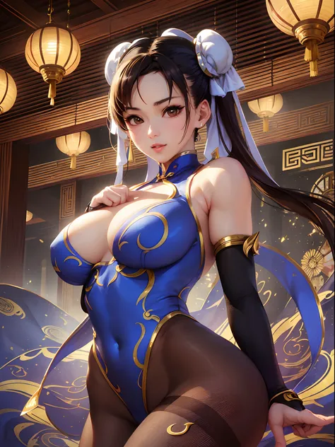 (top-quality: 1.3)、(​masterpiece: 1.3)、(The ultra-detailliert: 1.3)、(wall-paper, one girls)、([Diamonds: 1.3|The eye]:1.2)、(Chun-Li Style China Leotard:1.4)、(blondehair:1.3)、Medium hair、(Beautiful Large Breasts:1.3)、Chinatown、ssmile、sexypose、(Brown pantyhos...