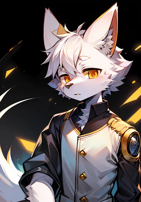 epcot，Mechanical wind，full bodyesbian,Young Wolf,人物,tmasterpiece,furry tail,Highest image quality,8k,Full HD background，cartoony，adolable，doctor outfit，Manteau blanc，kemono，male people，a plush，furry，White fur，White body，White ears，Orange-yellow eyes，solo p...