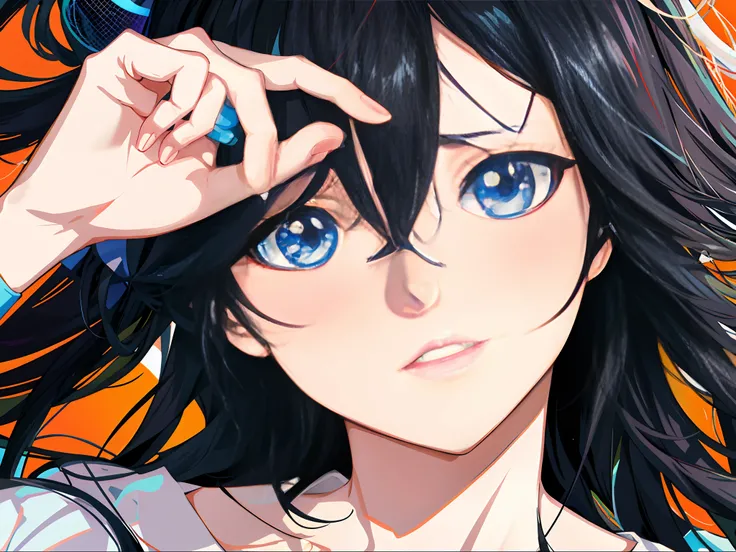 Anime girl with blue eyes and black hair puts her hands on her head, Detailed digital anime art, Anime moe art style, style of anime4 K, detailed portrait of an anime girl, Stunning anime face portrait, Digital anime art, Anime art wallpaper 4k, Anime styl...