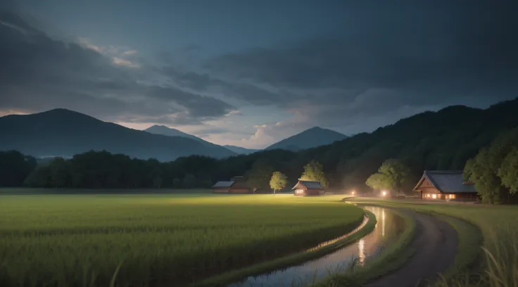 Countryside landscape、countryside view、countryside in japan、rice paddy、shrines、mont、rivulets、No clothes, Perfect nudity, Legs spread, SEX, masutepiece, of the highest quality, High quality, High Definition CG Unity Wallpapers, Art Station, Digital Illustra...