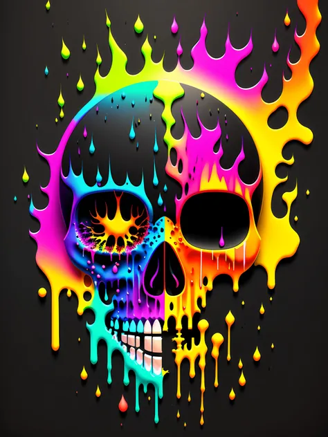 a colorful painting of a skull on a black background, rainbow melting color scheme, the death, avatar image, melting face, transparent background, the death of art, head shoot, a full-color airbrushed, stunning render, death and dying, face melting