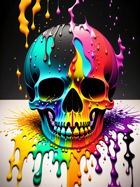 a colorful painting of a skull on a black background, rainbow melting color scheme, the death, avatar image, melting face, transparent background, the death of art, head shoot, a full-color airbrushed, stunning render, death and dying, face melting