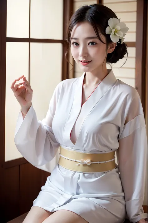 Innocent and obedient girl in ultra-thin kimono dress, in a kimono, goddess of Japan, Wearing kimono, wearing white silk robe, Smile、in a kimono, Japanese Models, elegant japanese woman, japanese kimono, Kimono, red kimono with flower patterns, A Japanese ...