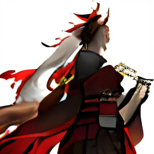 Red-haired young samurai strolling in Kaede Forest with a red sword hanging from his waist Wearing a kimono Kirin Beast Horn Two-dimensional Anime Highlight Japanese Wind Gentle