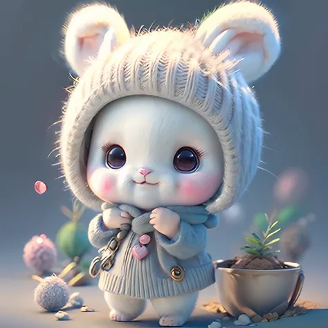 cute chibi bunny wearing beanie, white background, beanie rabbit, chibi, cute, avatar bunny