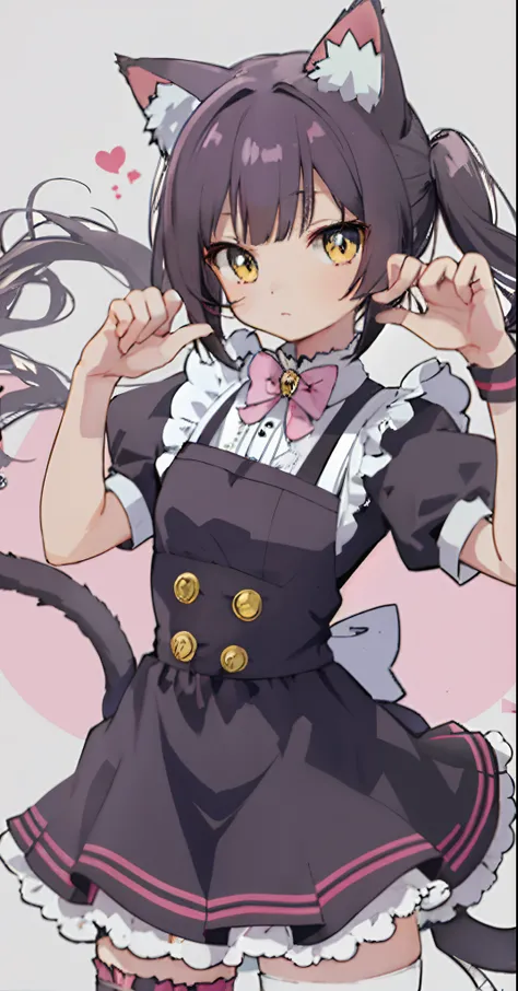 Anime characters standing on the ground，There are cat ears and clothes, anime cat girl in a maid costume, cute anime catgirl, Cute!! tchibi!!! Cat woman, Anime moe art style, anime catgirl, anime cat, Pisif, Very beautiful anime cat girl, anime girl with c...