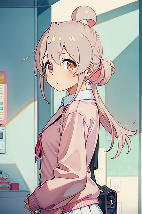 Anime Beautiful Girl，Pink double ponytail，looking at viewert，Wear a school uniform，8K