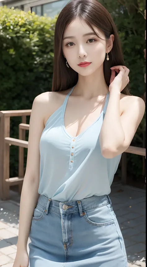 Beautiful and charming woman in fashion trend, gentle and lovely Chinese beautiful woman, Big breasts, delicate sexy collarbone, charming goose egg face, Double eyelids, flexible peach blossom eyes, Pink lips, small upturned nose, Bare shoulders, Focused f...