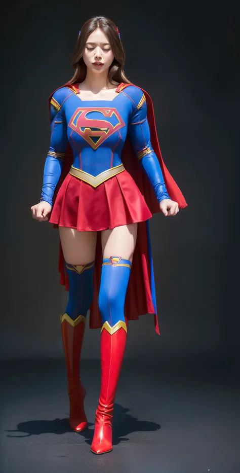 (((Make the most of the original image)))、(((Supergirl Costume)))、(((Do not wear head accessories)))、(((Eyes closed、s asleep)))、((bras、Legs are weak))、(((Facing down、Depressed)))、((Get))、((Suffering))、((Doll state))、((8K、Top image quality、high-detail))