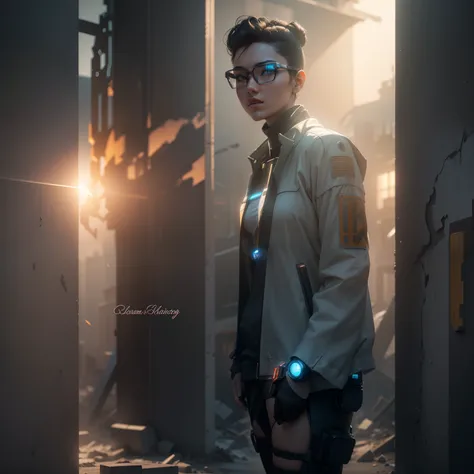 ((Best quality)), ((masterpiece)), (highly detailed:1.3), 3D,Shitu-mecha, beautiful cyberpunk women with her mecha in the ruins of city from a forgoten war, ancient technology,HDR (High Dynamic Range),Ray Tracing,NVIDIA RTX,Super-Resolution,Unreal 5,Subsur...