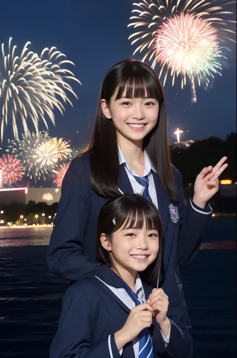 A smile、hi-school girl、校服、While doing fireworks、mare