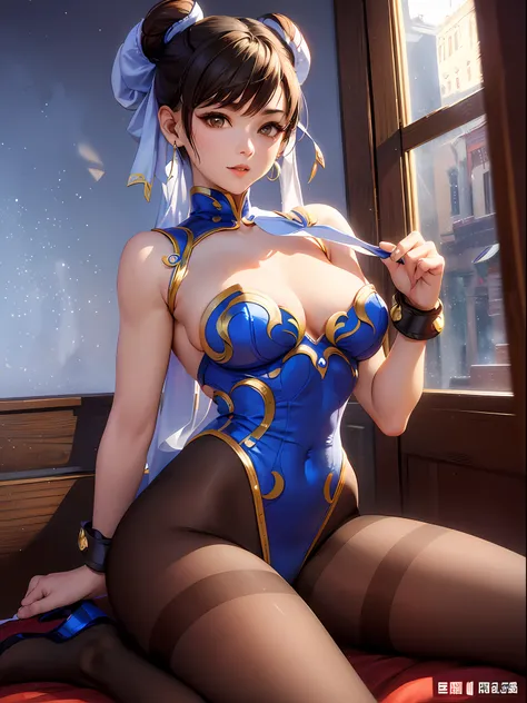 (top-quality: 1.3)、(​masterpiece: 1.3)、(The ultra-detailliert: 1.3)、(wall-paper, one girls)、([Diamonds: 1.3|The eye]:1.2)、(Chun-Li Style China Leotard:1.4)、(blondehair:1.3)、Medium Hair、(Beautiful Large Breasts:1.3)、Chinatown、ssmile、sexypose、(Brown pantyhos...