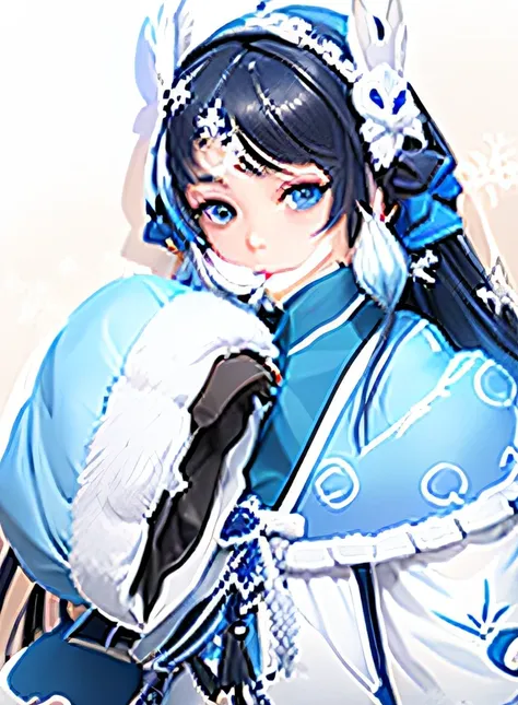 Anime girl with blue eyes and white coat holding bag, winter princess, Pisif, anime moe art style, Official artwork, goddess of winter, Loli, onmyoji portrait, Portrait Chevaliers du Zodiaque Fille, Ice Mage, Winter queen, made with anime painter studio, H...