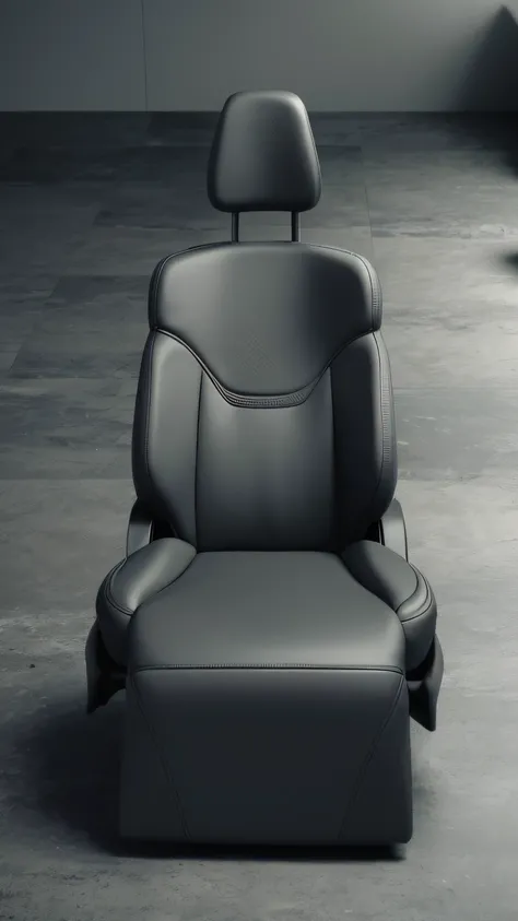 There is a black and gray seat，Black backrest, designed in blender, Ergonomic, forward facing, coerent face, volumetr, facing front, apex, frontage, 3d product, hyper realisitc, Comfort, spacious, Innovative, indoor background, new design, ellegance, Fri, ...