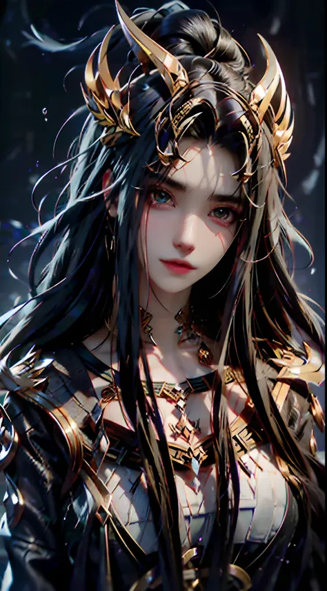 Partial underwater photography，Kasha，Hold the viewers hand with your back to the camera，sideface，Asymmetrical face shape，Fluorescent headphones hang behind your hair，Black fur coat，Decorated with a gold dragon motif，Fine rendering details, Depiction of wat...