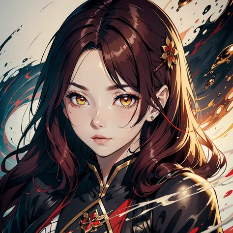 art board , painting a close up of a woman with dark red hair , woman has white long robe with black line on it, yellow eyes , beautiful fantastic kanzashi , beautiful character painting , epic exquisite character art, stunning character art, by Fan Qi , s...