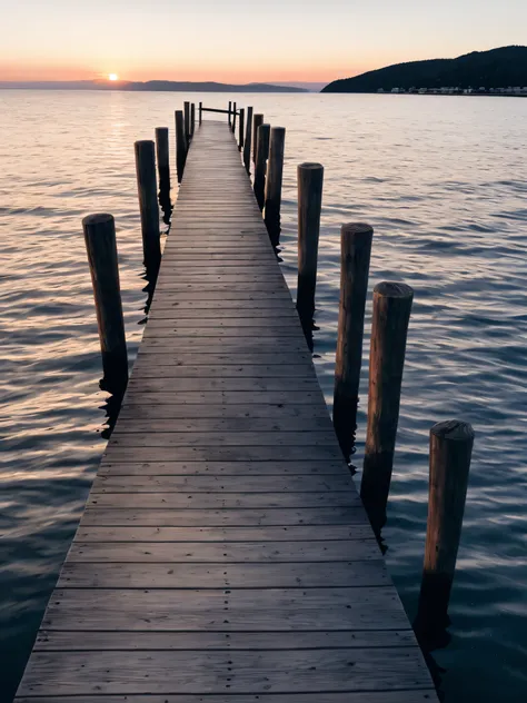 You can see a wooden pier，There is water on it, late sunset, late sunset, pov photo, Sunset photo, iphone picture, The camera angle is low at the water level, during sunrise, at the sunset, calm afternoon, sunsettime, pov shot, Sit on the wooden dock, low ...