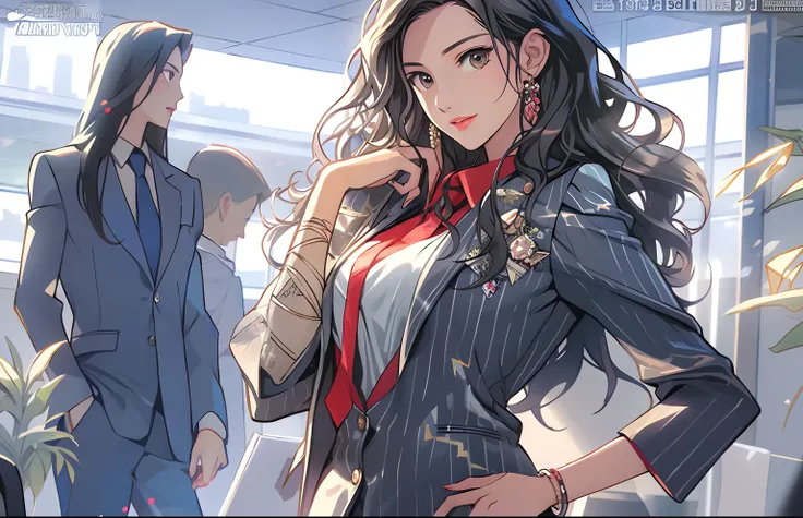 Anime girl in suit standing in office，The background is a man, trending at cgstation, trending on cgstation, Smooth anime CG art, Marin Kitagawa fanart, anya from spy x family, offcial art, well - dressed, Kantai collection style, high detailed official ar...