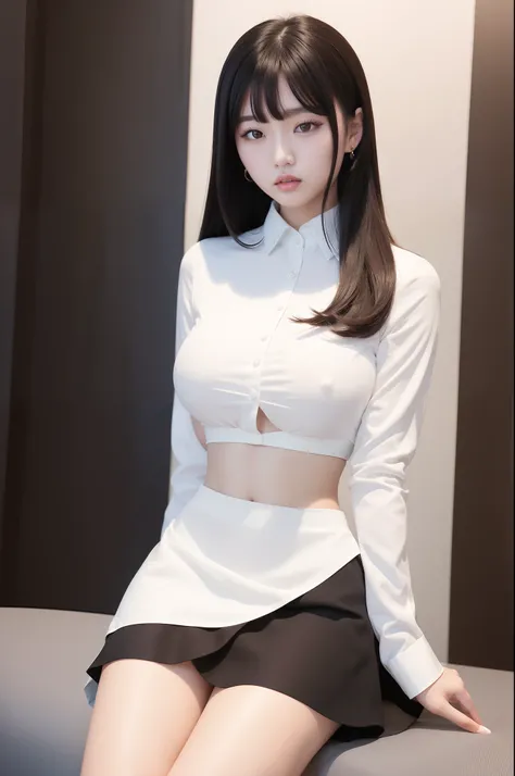 arafed asian woman in a white shirt and black skirt posing for a picture, jaeyeon nam, gorgeous young korean woman, beautiful south korean woman, korean girl, beautiful young korean woman, korean woman, heonhwa choe, korean womens fashion model, smooth whi...