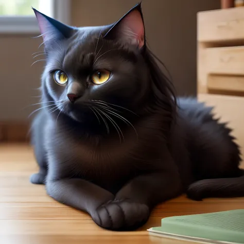 Black long-haired cat with glasses