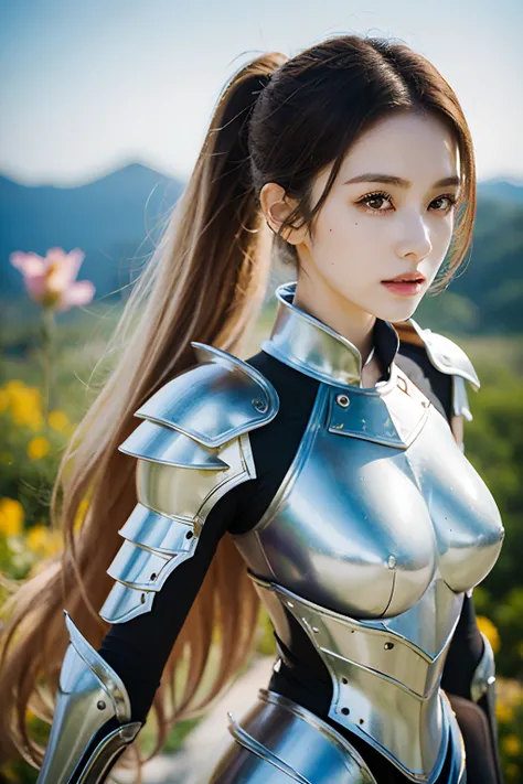 (8K, best quality:1.2), (masterpiece:1.37), (photo, photorealistic:1.37), (ultrahigh-res), half body, walking pose, shot from front, slow motion, female paladin wearing the full body, (light silver armour:1.2),(ornately decorated armor), (insanely detailed...