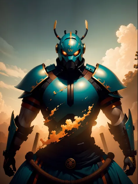 Ant samurai, Ant, samurai, Teal and Orange, forest, clouds, golden hour, cinematic look, hyperdetailed, atmosphere HD, HDR, full hd, super detailed, super intricated, detailed, intricated, ultra detailed, ultra intricated