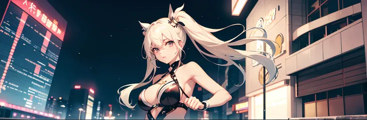 ((Best Quality)), (Ultra-detailed), ((Extremely detailed)), (Beautiful), ((Kawaii Girl)),(two side up hair).,Platinum Blonde Hair,Long hair, hair between eye, Wavy Hair, Long sideburns,Jade-colored eyes, White skin,Normal Chest,Slender body,Cross Halter Bi...