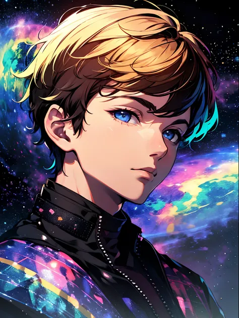 Boy, cloud, colorful, masterpiece, cosmic background