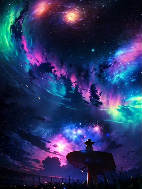 Boy, cloud, colorful, masterpiece, cosmic background