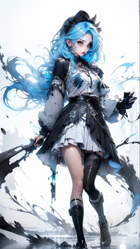 skyblue hair，Ruffle pleated skirt，blacksilk，Blizzard