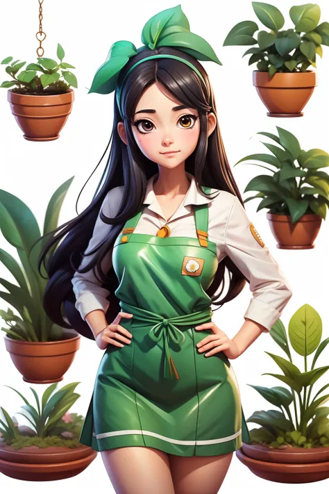 Anime girl in apron standing at table holding plants, iwakura lain, hyuga hyuga, Misato Katsuragi, anya from spy x family, Shinkai sincerely, mayuri shiina from steins gate, honest, close up iwakura lain, illustrious makinami, Also, lain iwakura