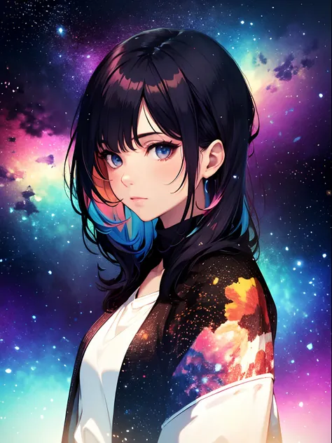 Girl, cloud, colorful, masterpiece, galaxy background