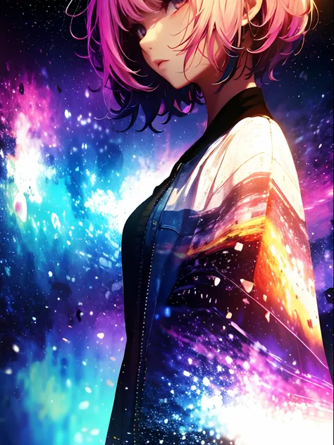 Girl, cloud, colorful, masterpiece, galaxy background