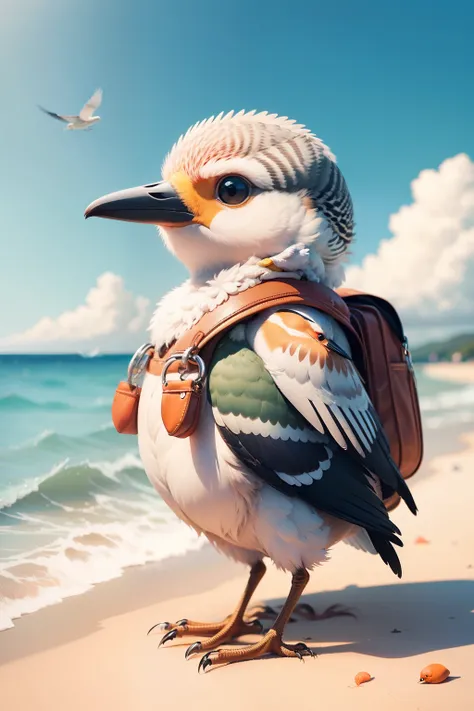 I would like to turn this bird into a shorebird in a cartoon, animal fofinho, colocando uma mochila em suas costas