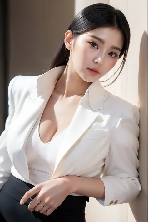 arafed asian woman in a white shirt and black skirt posing for a picture, jaeyeon nam, gorgeous young korean woman, beautiful south korean woman, korean girl, beautiful young korean woman, korean woman, heonhwa choe, korean womens fashion model, smooth whi...