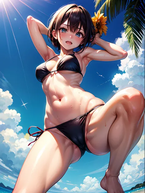 The bikini、Harenchi Pose、the beach、Eyes from below、full of sweat、full of sweat、enough々 、embarrassed from、