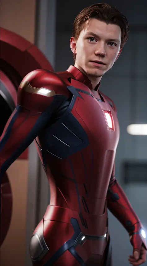 close-up, homem (ironman suit), (((tom holland perfect photo))), fotorrealista, ultra-detalhado, detalhes intrincados, super det...