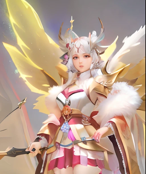 Anime - Stylistic image of a woman in a costume with wings, Anime goddess, a beautiful fantasy empress, onmyoji, white horns queen demon, white-haired god, appears as the fire goddess, mystical valkyrie, as a mystical valkyrie, the goddess artemis smirking...