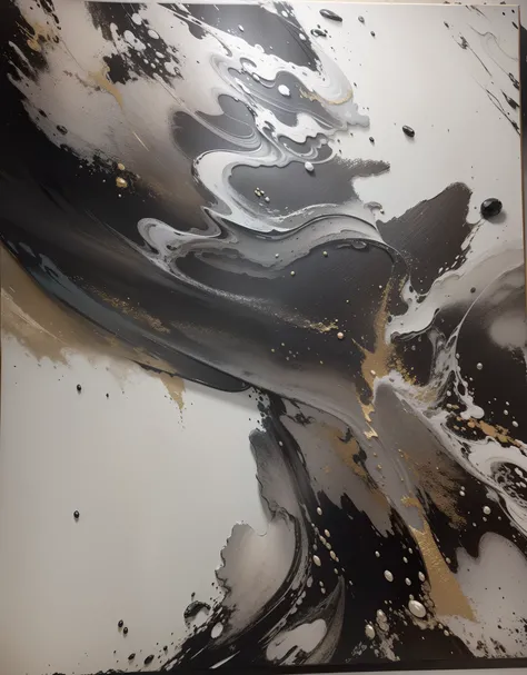 Oil painting texture，grain sense，Oil painting in acrylic，Three-dimensional feeling，Chinese black and white style abstract painting，Black charcoal，gold foil，Leave white space，Abstract stream of consciousness，Three-dimensional feeling，World Masterpieces，Spla...