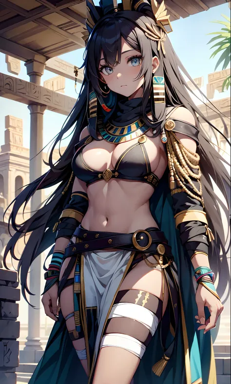 best qualityer，tmasterpiece，Ultimate resolution，downy，Extremely colorful，Colorful，Ancient Egyptian mummy beauty，Beautiful woman wrapped in bandages，Bandages all over the body，bandagens，dont have clothes，Normal posture