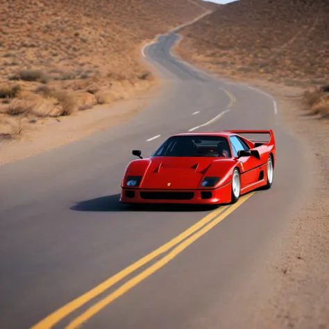 Vast desert paved roads、Ferrari F40 on the road