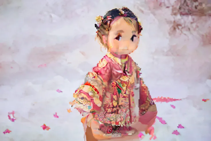 There is a little girl in a pink kimono holding a toy, Chinese girl, Traditional Chinese clothing, Young Asian girl, Chinese costume, Wearing ancient Chinese clothes, China Princess, kid, with acient chinese clothes, Palace ， A girl in Hanfu, Chinese tradi...