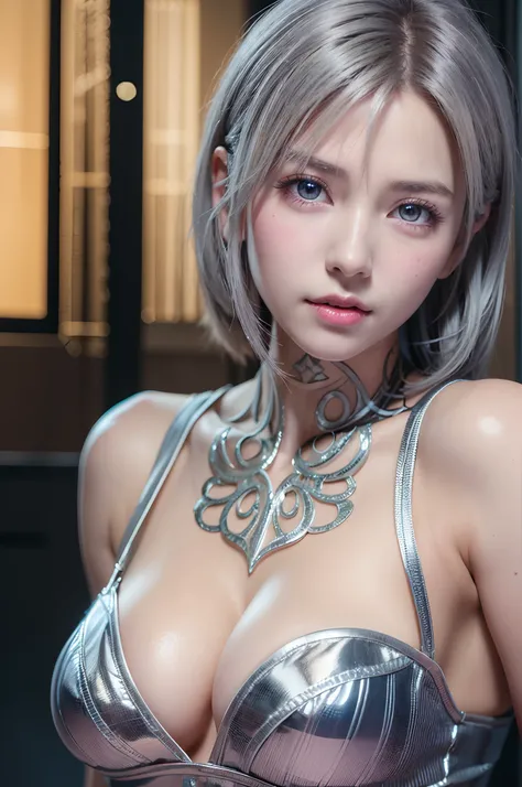 top-quality、8K masterpiece、超A high resolution、(Photorealsitic:1.3)、Raw photo、女の子1人、silver white hair、glowy skin、1 cyberpunk super beautiful soldier、((super realistic details))、portlate、globalillumination、Shadow、octan render、8K、ultrasharp、beauty breast、Raw ...