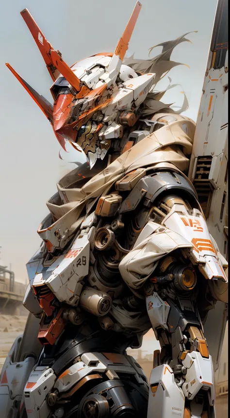 Up，Gundred，droid，White livery，Ready，Domineering，《Anime Gundam》》，lightsabers，Wasteland wind，Mechanical face，Desert background