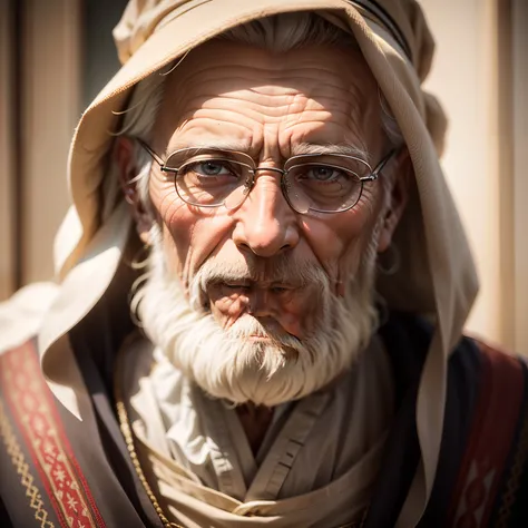 Generate an image that depicts the genealogy of Jesus Christ as described in Matthew 1.”A detailed and macro photograph of an elderly mans face, captured using a Sony A7r camera with an FE 50mm - F 2.8 GM lens.